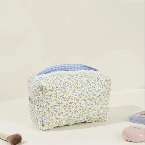 Wholesale Quilted Cotton Cosmetic Bag | Floral Makeup Organizer in Pastel Colors for Beauty Brands & Retailers